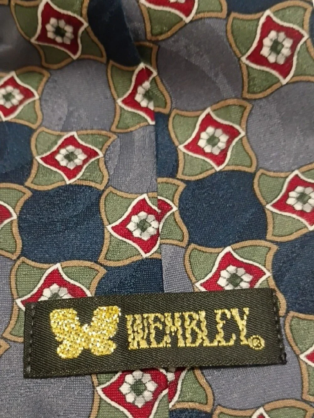 Wembley Navy and Gray Geometric Tie with Red Accents 55